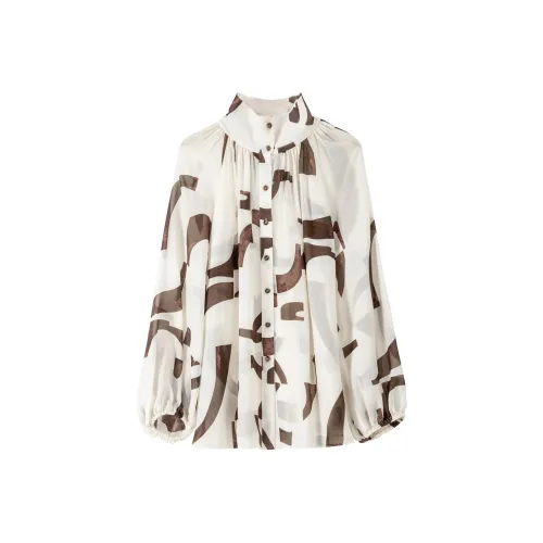 Roselingling Рубашка Женская Абрикосовая с Геометрическим Цветочным