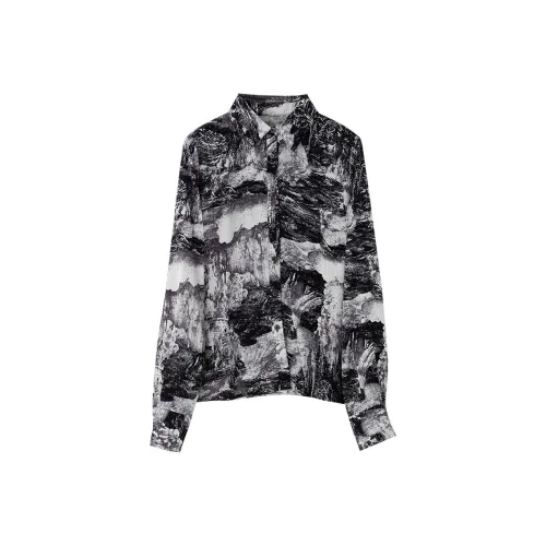 SOON FLOWER Шифон Рубашка Женская Черная