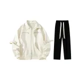 Комплект одежды (Бежевый абрикос, кожаная куртка, пальто + черные повседневные штаны)