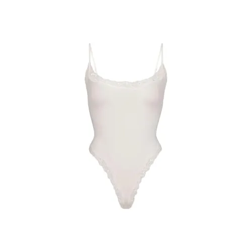 SKIMS FITS EVERYBODY CORDED Кружево CAMI BODYSUIT Комбинезон Женские Мраморный Белый