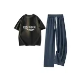 Чёрный топ + тёмно-синий низ