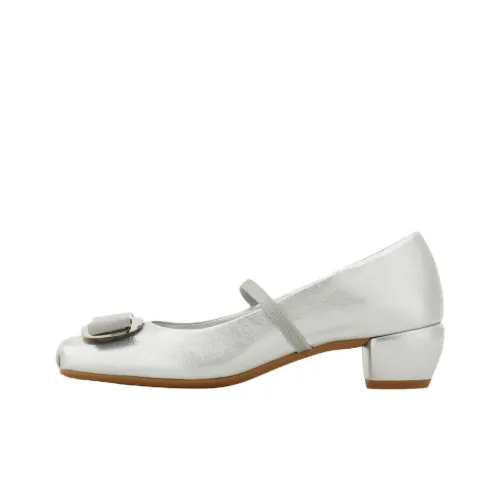 FERRAGAMO Vara Туфли Мэри Джейн 4CM Женские Серебряные