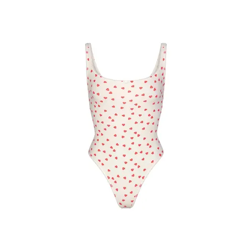 SKIMS FITS EVERYBODY PICOT Комбинированный SQUARE NECK BODYSUIT Комбинезон Женские RUBY HEART PRINT Рубины