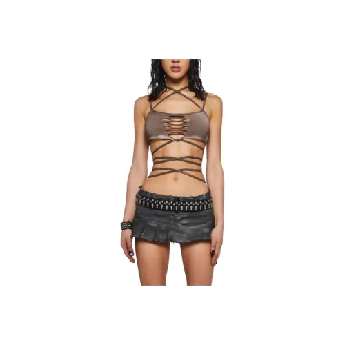 Dolls Kill DARKER WAVS Crossfade Washed Shredded Bralette Топ на бретелях Женский Коричневый Коричневый
