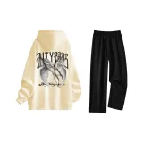 Set (Apricot Hoodie + Black Casual Pants)  
Комплект (Абрикосовый худи + Черные повседневные штаны)