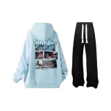 Светло-синие + черные повседневные штаны