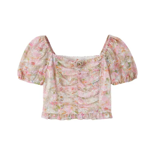 LEDIN Многоцветный принт Женские Шифоновые Рубашки