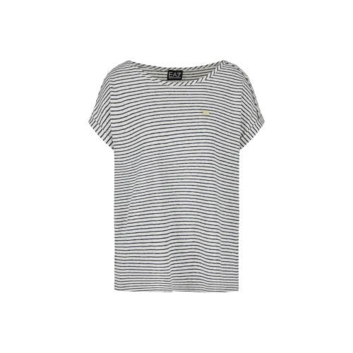 EMPORIO ARMANI EA7 Полосатый с логотипом вырез лодочкой короткий рукав футболка рубашка женская многоцветная