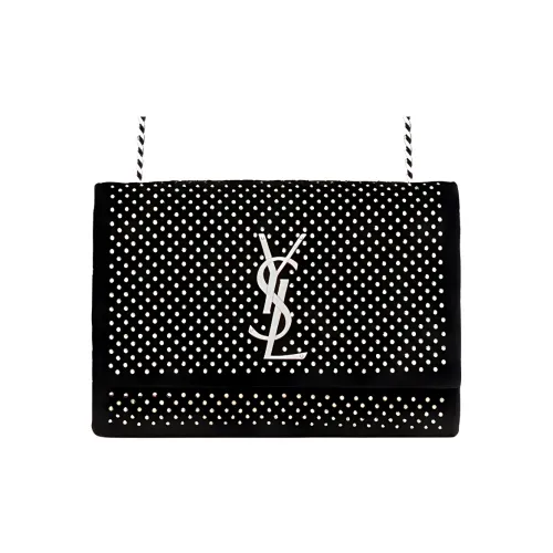 SAINT LAURENT Kate Искусственный кристалл Ткань Сумка с цепочкой Сумка через плечо Маленькая Женская Черная