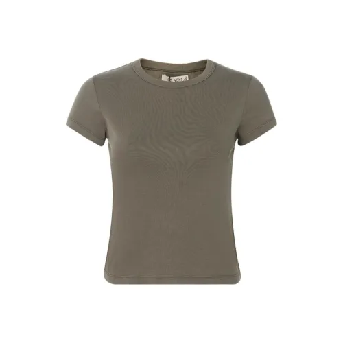 ST. AGNI Однотонная Рубашка с Облегающим кроем Круглый вырез Короткий рукав Рубашка T Женская Зеленая