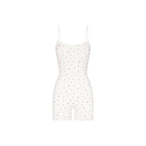 SKIMS Wedding Dress Series Мягкий Lounge Lace Onesie Комбинезон Женский Неон Орхидея Розовый С принтом Неон Орхидея Розовый С принтом