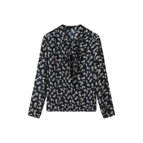 H YXIANG Рубашка Женская Темно-синяя с Маленьким Цветочным