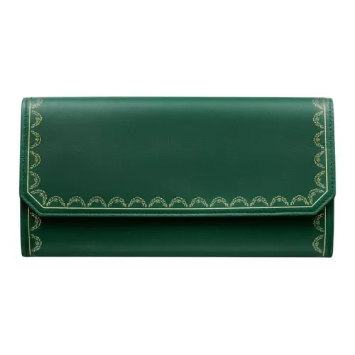 Cartier Бумажник Стандартного Размера С Клапаном, Guirlande De Cartier Телячья Кожа Зеленого Цвета, Позолоченная Отделка