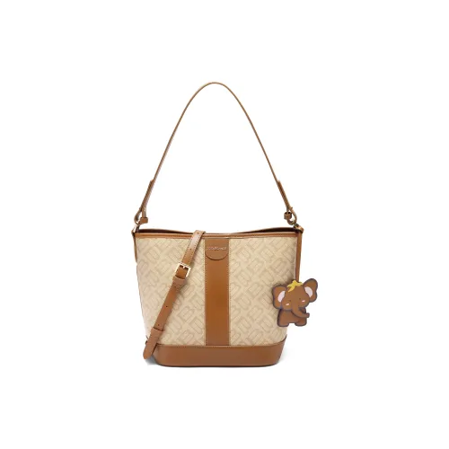 BELLE Корова Кожа Ведрообразная Сумка Плечевая Сумка Сумка Средний Размер Женская Абрикос