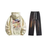 Set (Apricot Sweatshirt + Black Jeans) Fleece-Lined  
Комплект (Абрикосовый Свитшот + Черные Джинсы) с флисовой подкладкой