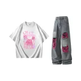 Бело-розовый, рваные