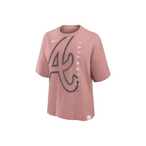 nike Рукав с оборотом T-рубашка Женская Розовая Atlanta Braves