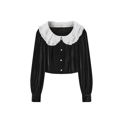 LEDIN Шифон Рубашка Женская Черная