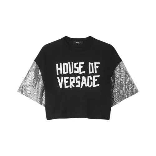 VERSACE Логотип с принтом круглый вырез укороченная футболка женская черная