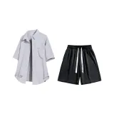 Серый топ + черные шорты