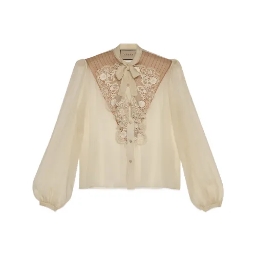 GUCCI Китайский Новый Год Экрю Женские Шифоновые Рубашки
