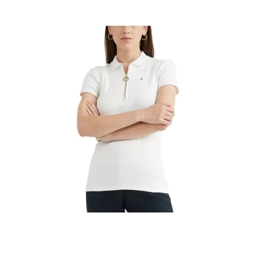 Tommy Hilfiger Slim Fit Essential Zip POLO T Рубашки Поло Milky WAY Поло Женское Белое