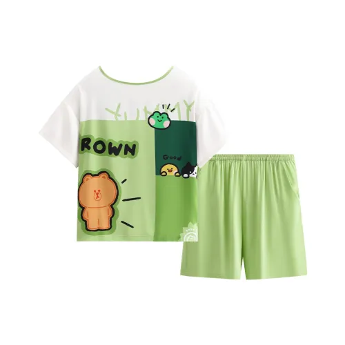 FENTENG Brown Bear Pajama Set Women's Fresh Green FENTENG Brown Bear Пижамный комплект для женщин свежий зеленый