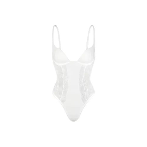 SKIMS Ультра Fine Кружево LINED Plunge Комбинезон Женские Мраморный Мраморный