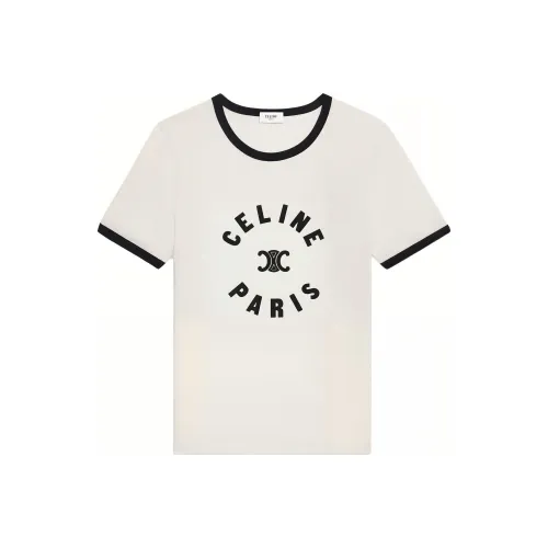 CELINE Logo Letter Принт Круглый вырез Короткий рукав Т-рубашка Женская Молочно-белая