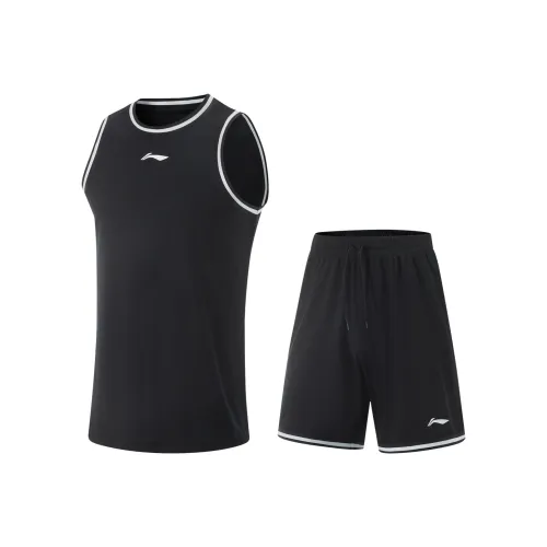 LINING Professional Basketball Series Баскетбольный костюм мужской черный черный и белый текстильный ремень