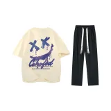 Комплекты одежды, охлаждающий/репеллентный от насекомых/антибактериальный/анти-клещевой (футболка абрикосового цвета + черные штаны)