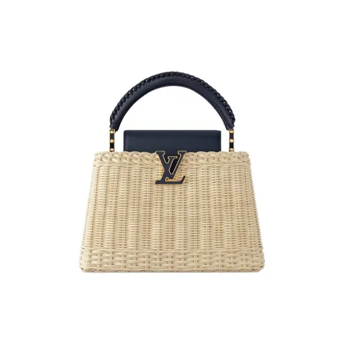 LOUIS VUITTON Capucines Ротанг и коровья кожа плетеная сумка сумка через плечо женская бежевый и черный