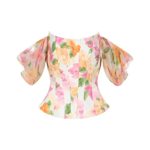 NANA JACQUELINE Топ без бретелек Женский Желтый Розовый с принтом