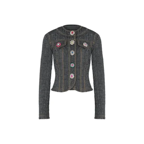 MOSCHINO JEWEL Flowers Denim Куртка Куртки и Пальто Женские Темно-Серый