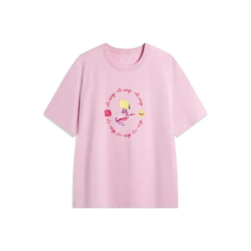 LINING Weekend Youth Sports Trendy Collection T-Shirt Женская Цветок Ветка Розовый