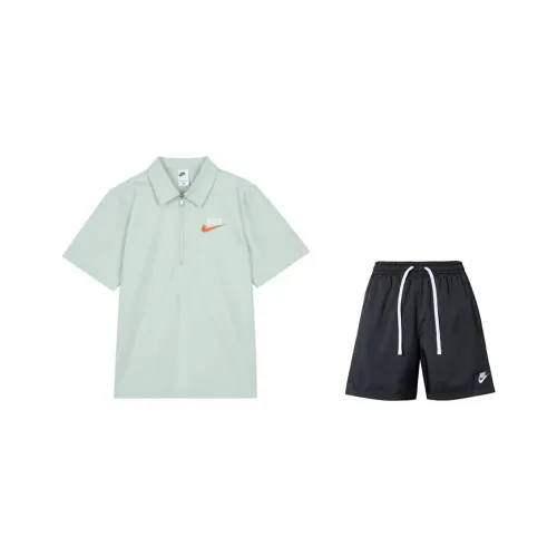 NIKE Набор Аква-синий Топ + Черные Шорты Унисекс Повседневная Спортивная Одежда
