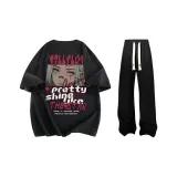 Комплект одежды (Черная рубашка с коротким рукавом + Черные повседневные штаны)