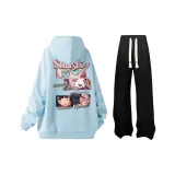 Светло-синие + черные повседневные штаны