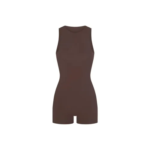 SKIMS SS24 RAW Edge ONESIE Комбинезон Женские Эспрессо Темный Кофейный Цвет