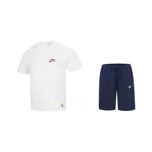 Nike Clothing Набор Белый топ + Темно-синие шорты Унисекс Повседневная спортивная одежда