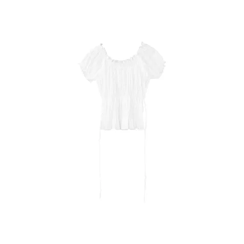 Fstudio Короткий рукав с утяжкой на талии рубашка женский белый