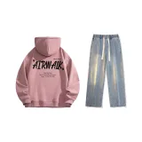 Set (Пыльно-розовый с флисовой подкладкой + винтажные синие джинсы)