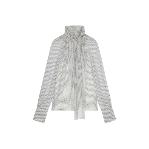 Givenchy Блуза в Полка Дот В Шифоне DI Сета С Колло Лавалиер Рубашка Женская Белая