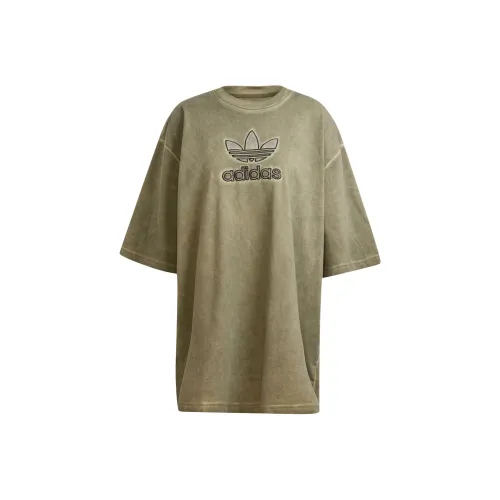 Adidas Originals ADICOLORADILENIUM SS24 Рукав с оборками T-рубашка Женская Оливково-зеленая