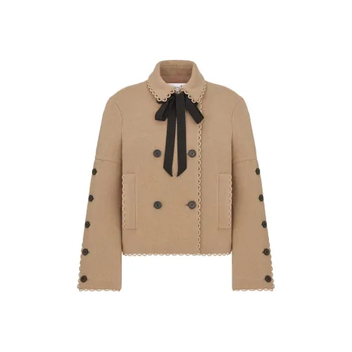 DIOR Лейн Vierge Двойной Лицо Bouclette Бежевый Куртки Пальто Женские Коричневый