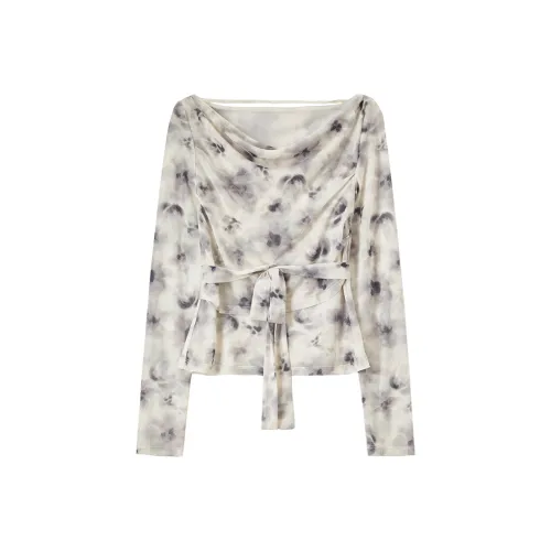 SENTUBILA T-рубашка Женская Абрикосовая с Черными Цветами