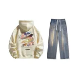 Комплект (Абрикосовый свитшот + ностальгические синие джинсы) с флисовой подкладкой