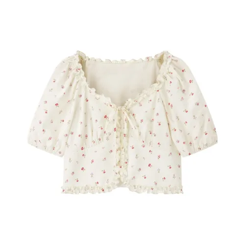 LEDIN Шифон Рубашка Женская Желтая с Принт