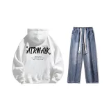 Set (White Fleece-Lined Top + Dark Blue Jeans)  
Комплект (Белый флисовый топ + Темно-синие джинсы)