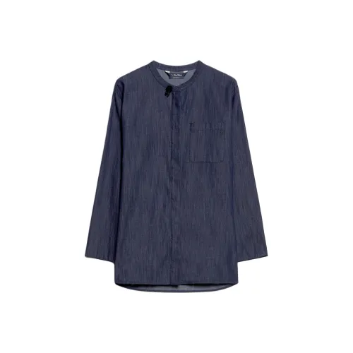 'S MAX MARA Ricamo Коллекция Mandarin Ожерелье-чокер Denim Рубашка Женская Морской Синий